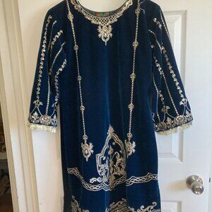 Salai  - blue velvet and gold trim  - tunic